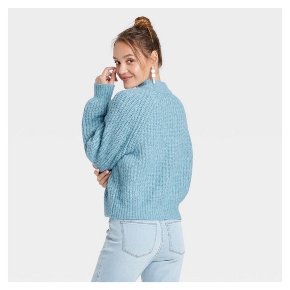 Universal Thread | Mock Turtleneck Chunky Knit Sweater | Sky Blue | size XS - Picture 2 of 7